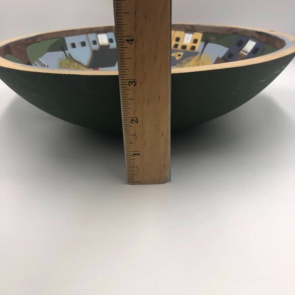 Vintage Hand Painted Wood Decorative Bowl Landscape Scenery Centerpiece - Picture 6 of 7